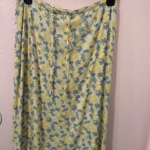 Floral Yellow and Blue MIDI Skirt